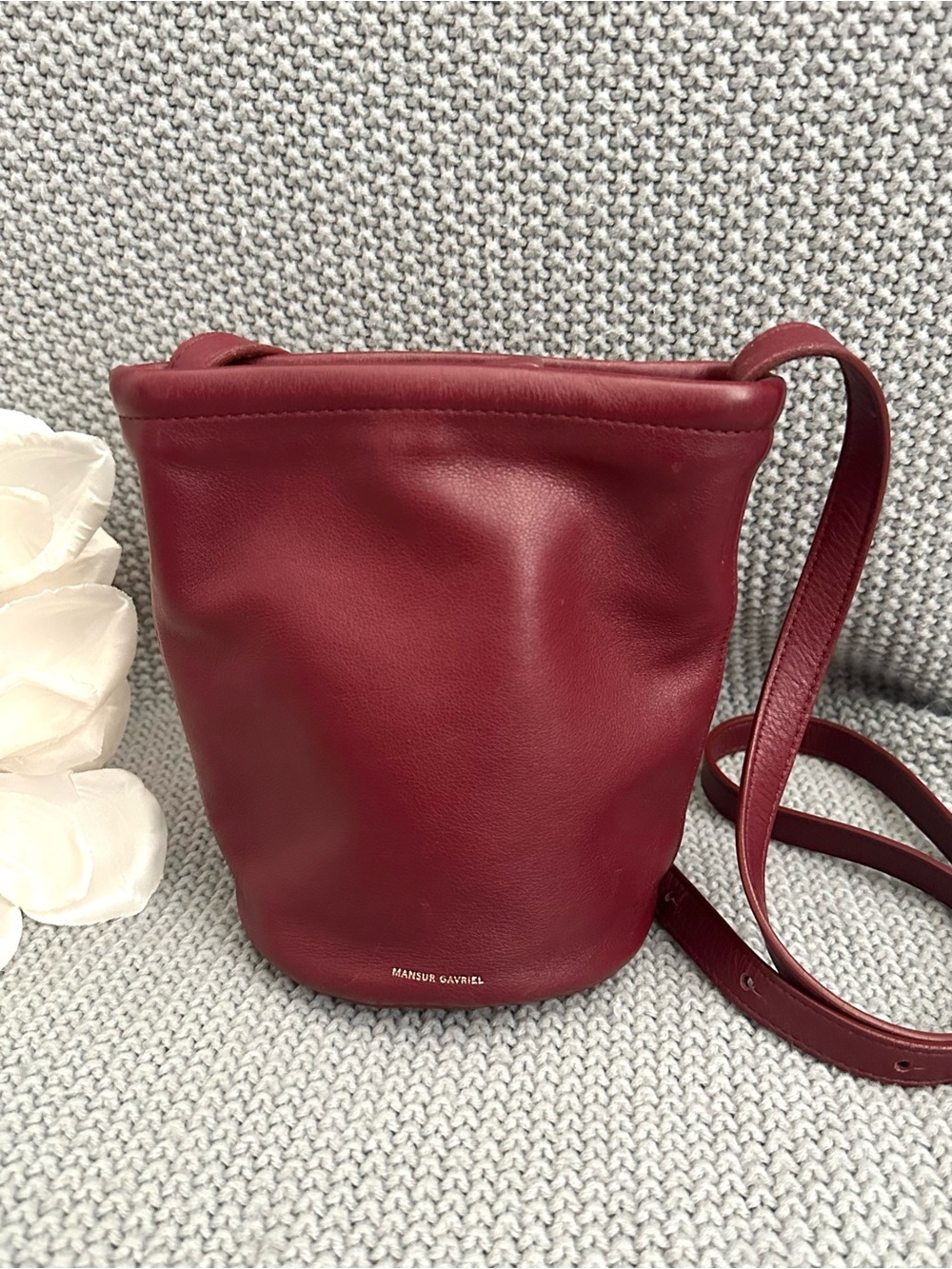 Mansur Gavriel Burgundy Mini Zip Bucket Bag